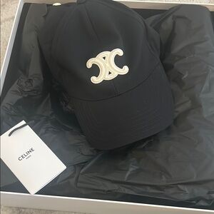 Celine Black Triomphe Cap with Cream Logo